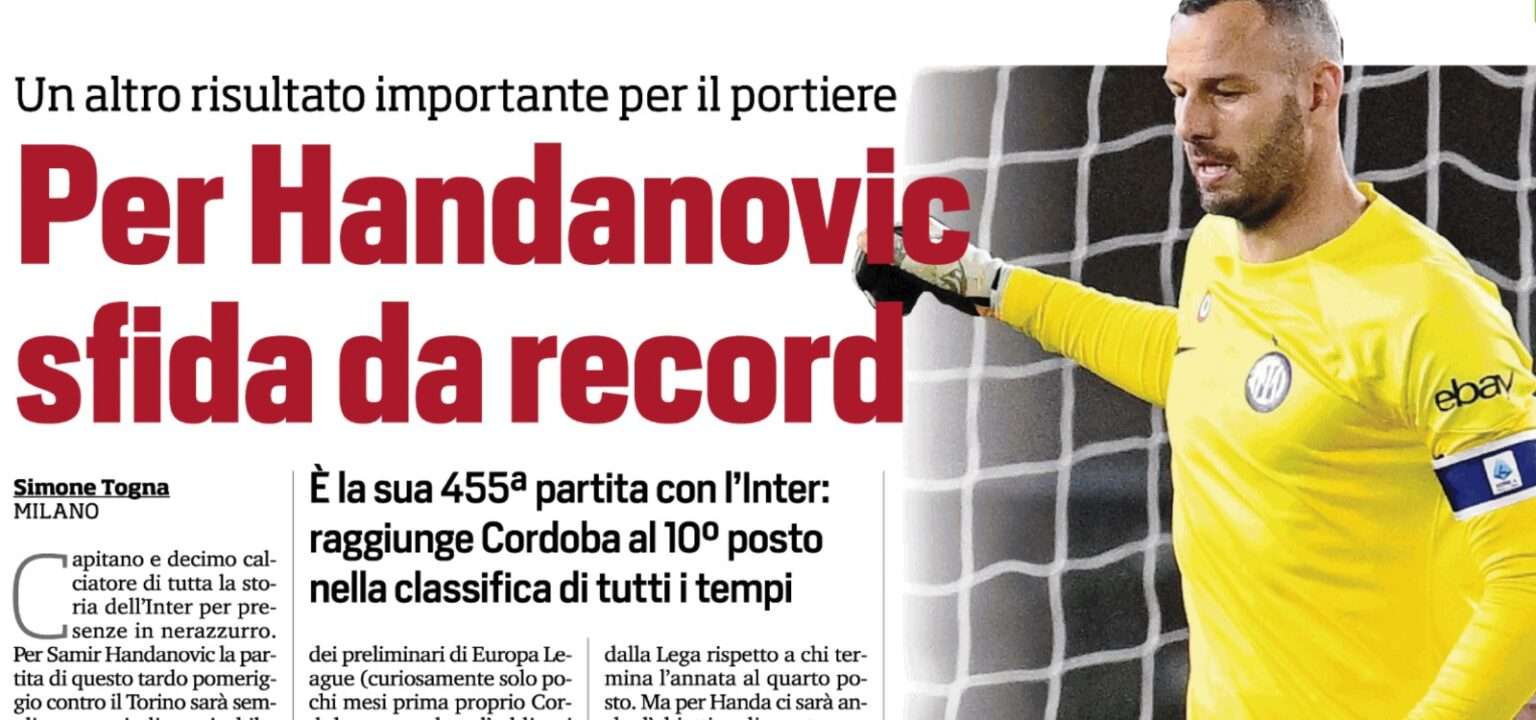 Torino-Inter, Handanovic da record: il capitano raggiunge Cordoba handanovic torino inter