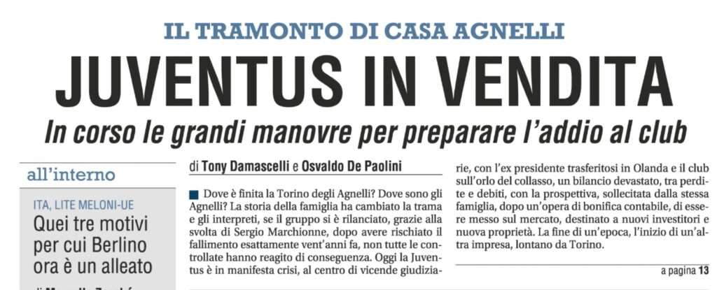 juventus agnelli vendita