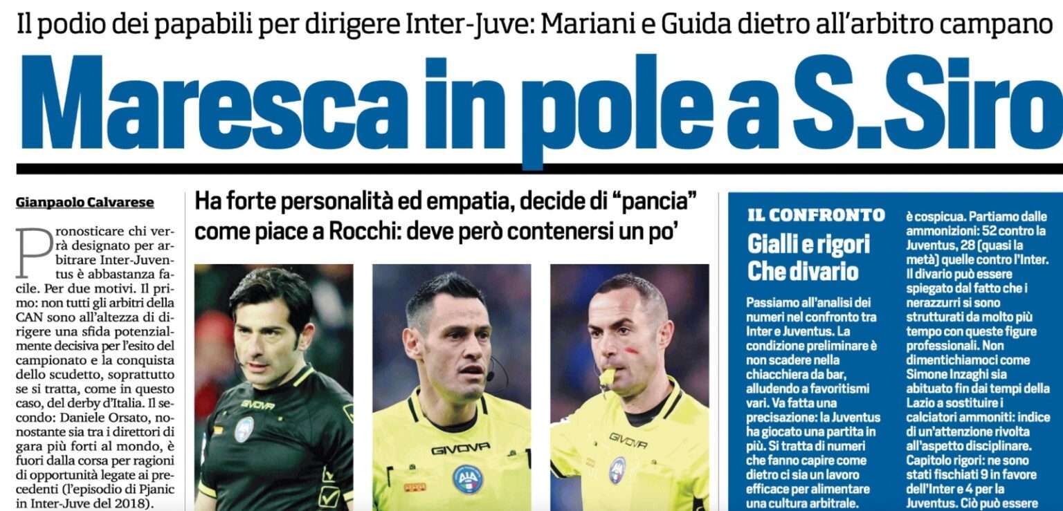 Verso Inter-Juventus, arbitra Fabio Maresca? L’indiscrezione