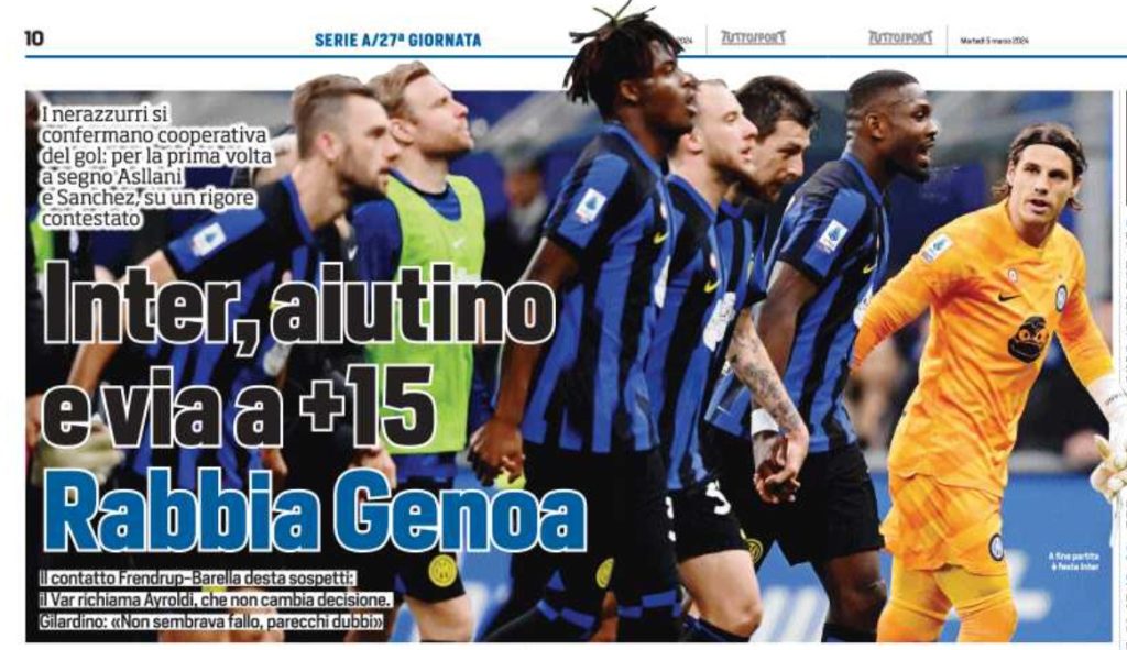 Inter-Genoa, il primato dà fastidio a Torino: allungo con l’aiutino…
