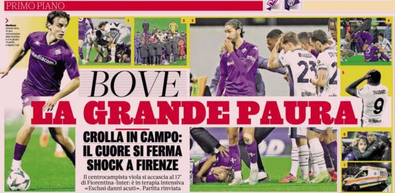 Fiorentina-Inter, arresto cardiaco per Edoardo Bove: la paura, poi il sollievo. Il racconto fiorentina inter bove