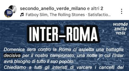 Verso Inter-Roma, il post degli ultras: “Battaglia decisiva”